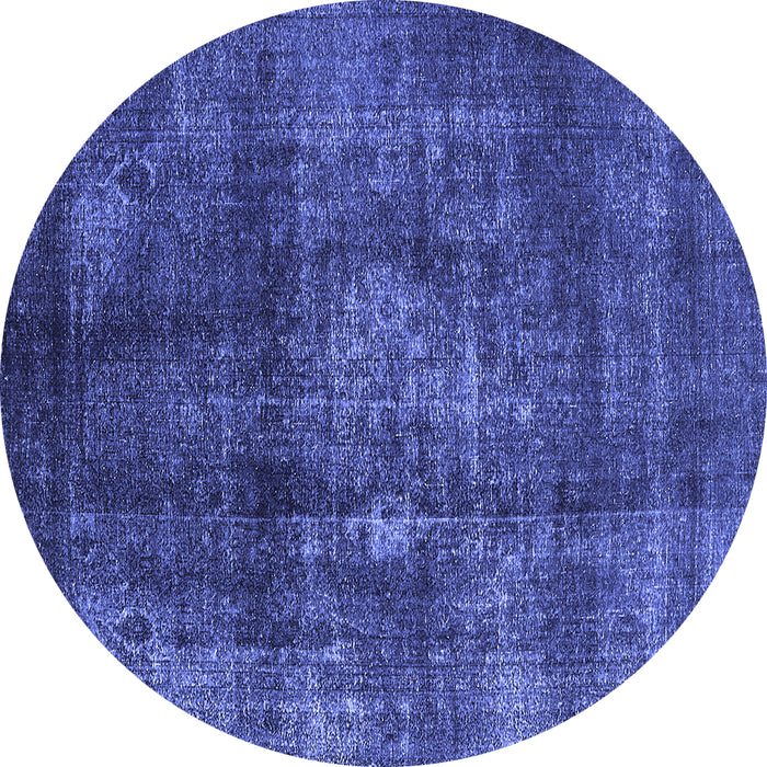 Round Machine Washable Oriental Blue Industrial Rug, wshurb2895blu