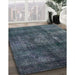 Mid-Century Modern Dark Blue Grey Blue Oriental Rug in Family Room, urb2895