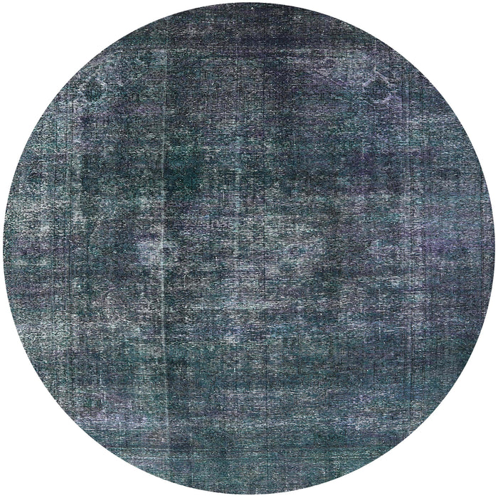 Round Machine Washable Industrial Modern Dark Blue Grey Blue Rug, wshurb2895