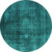 Round Oriental Turquoise Industrial Rug, urb2895turq