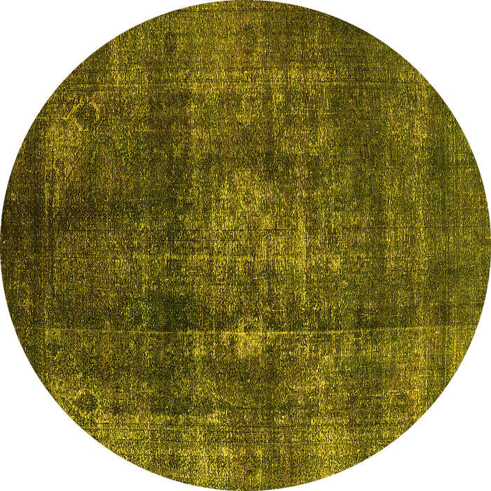 Round Machine Washable Oriental Yellow Industrial Rug, wshurb2895yw