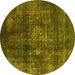 Round Machine Washable Oriental Yellow Industrial Rug, wshurb2895yw