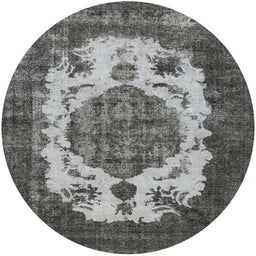 Round Machine Washable Industrial Modern Western Charcoal Gray Rug, wshurb2896