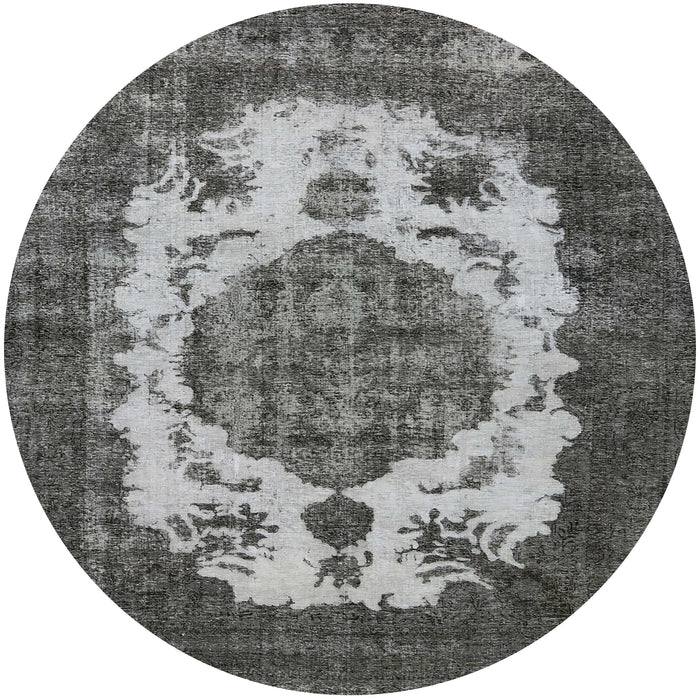 Round Machine Washable Industrial Modern Western Charcoal Gray Rug, wshurb2896