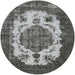 Round Machine Washable Industrial Modern Western Charcoal Gray Rug, wshurb2896