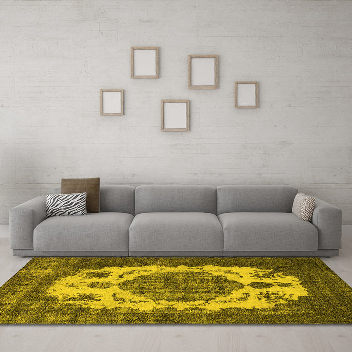 Machine Washable Oriental Yellow Industrial Rug in a Living Room, wshurb2896yw
