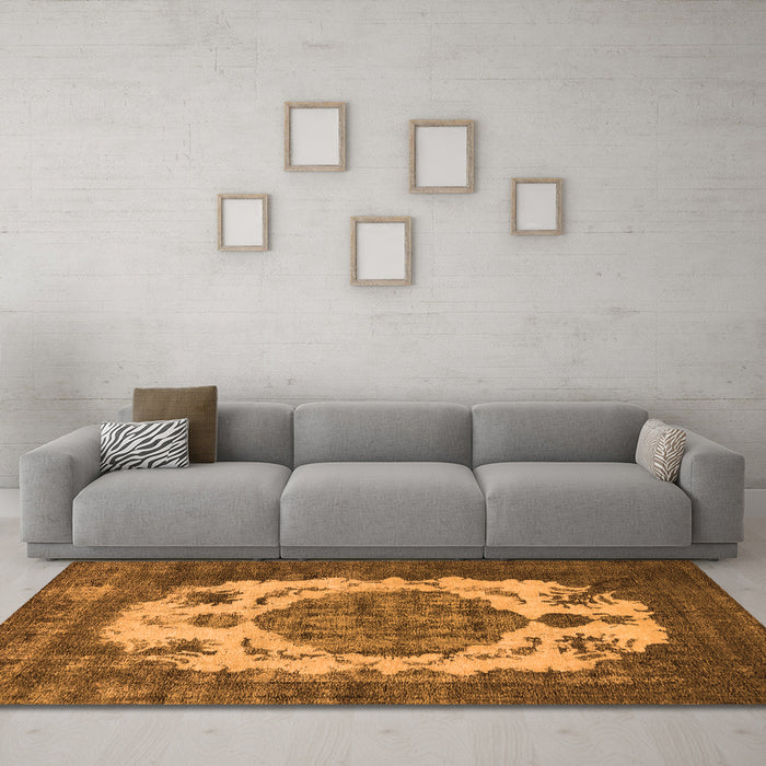 Machine Washable Oriental Orange Industrial Area Rugs in a Living Room, wshurb2896org