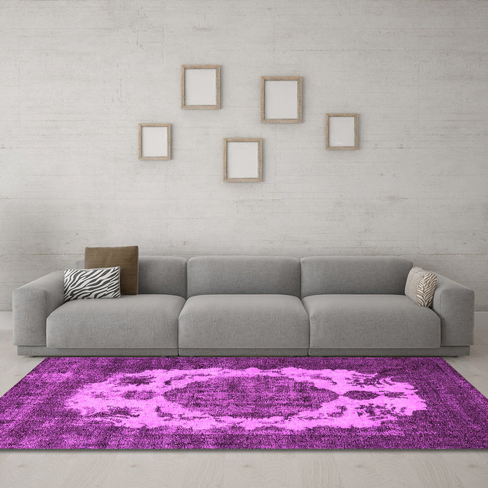Machine Washable Oriental Pink Industrial Rug in a Living Room, wshurb2896pnk