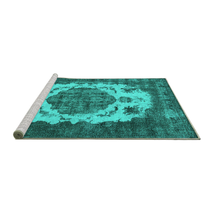 Sideview of Machine Washable Oriental Turquoise Industrial Area Rugs, wshurb2896turq