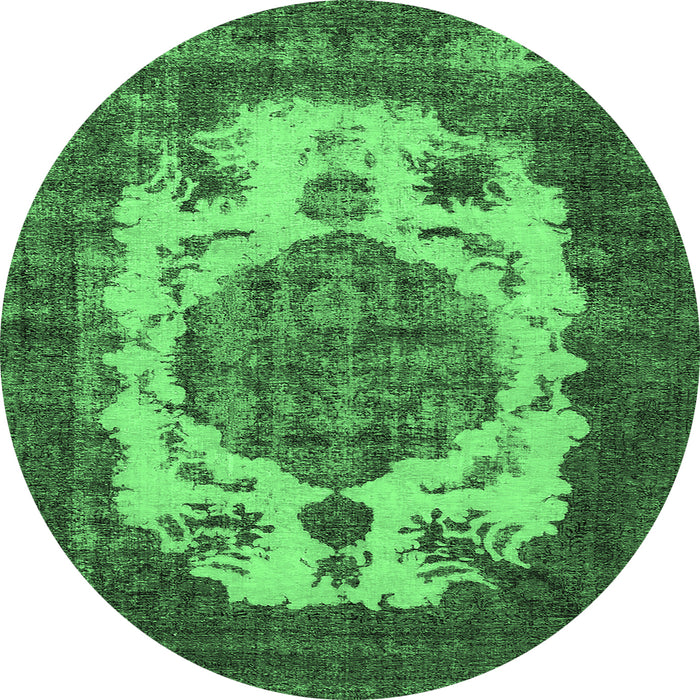 Round Oriental Emerald Green Industrial Rug, urb2896emgrn
