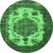 Round Oriental Emerald Green Industrial Rug, urb2896emgrn