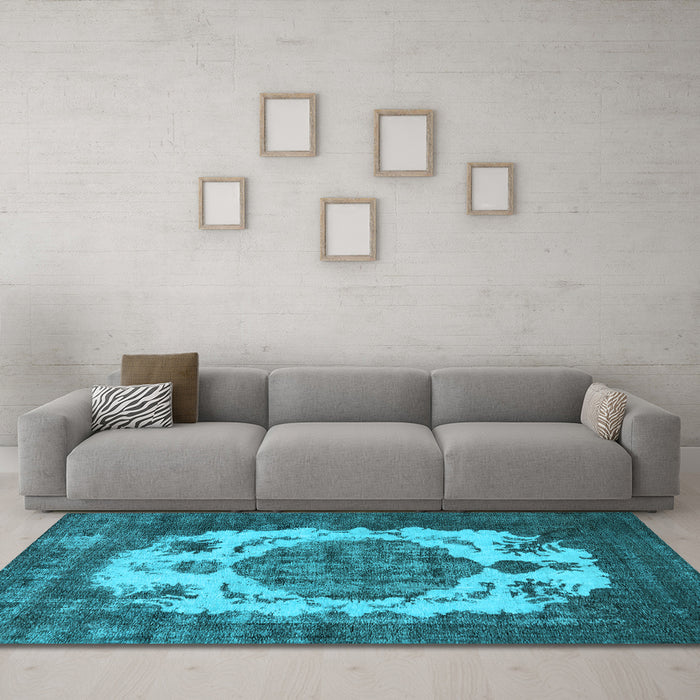 Machine Washable Oriental Light Blue Industrial Rug in a Living Room, wshurb2896lblu