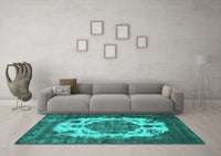 Machine Washable Oriental Turquoise Industrial Rug, wshurb2896turq