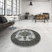 Round Mid-Century Modern Charcoal Gray Oriental Rug in a Office, urb2896