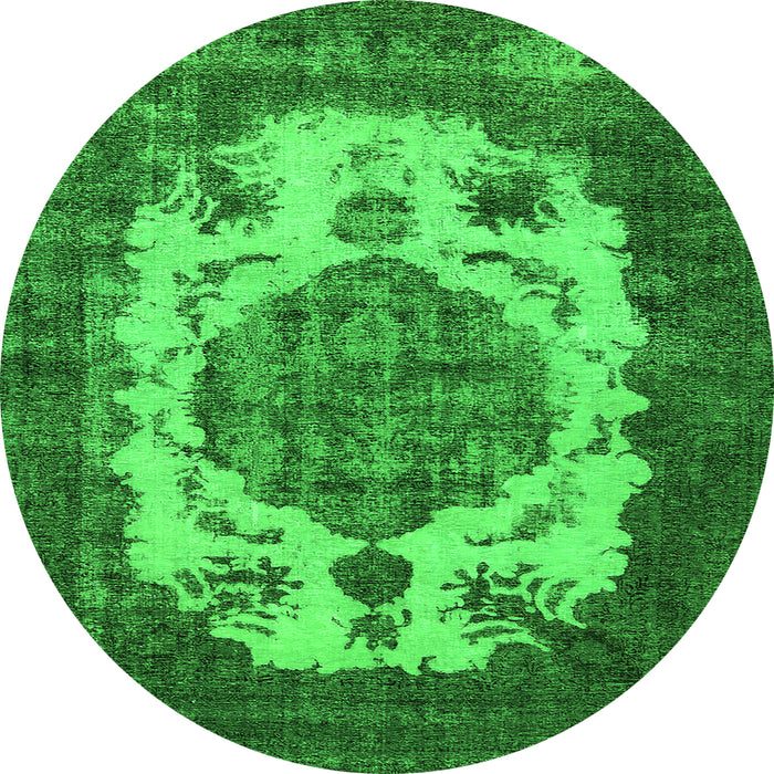 Round Machine Washable Oriental Green Industrial Area Rugs, wshurb2896grn