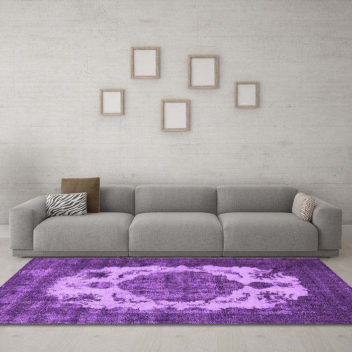 Machine Washable Oriental Purple Industrial Area Rugs in a Living Room, wshurb2896pur