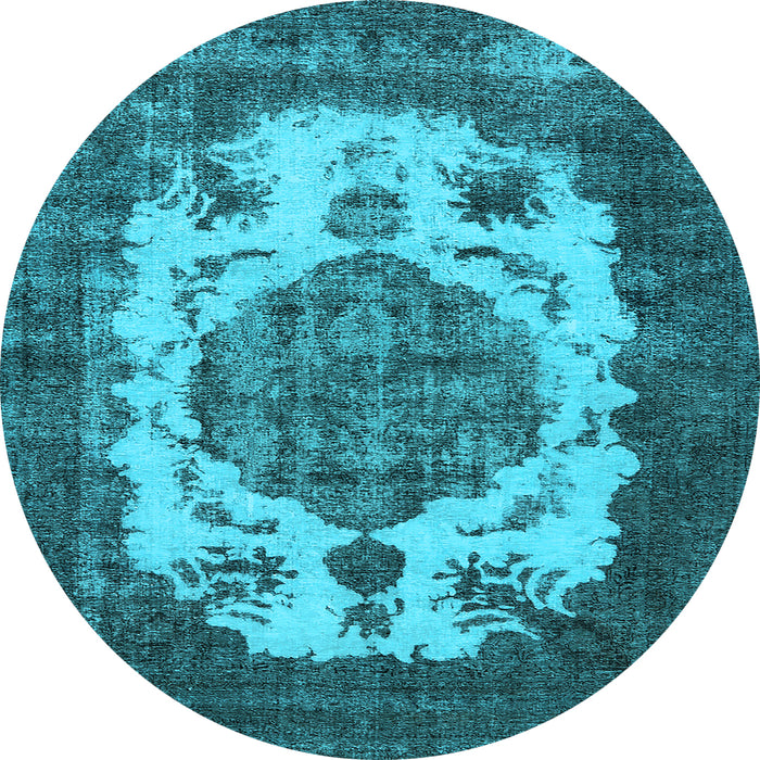 Round Machine Washable Oriental Light Blue Industrial Rug, wshurb2896lblu