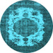 Round Machine Washable Oriental Light Blue Industrial Rug, wshurb2896lblu