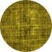 Round Oriental Yellow Industrial Rug, urb2897yw