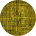 Round Machine Washable Oriental Yellow Industrial Rug, wshurb2897yw