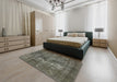 Mid-Century Modern Sage Green Oriental Rug in a Bedroom, urb2897