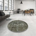 Round Mid-Century Modern Sage Green Oriental Rug in a Office, urb2897