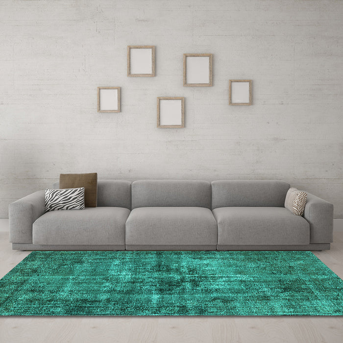 Machine Washable Oriental Turquoise Industrial Area Rugs in a Living Room,, wshurb2897turq