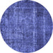 Round Machine Washable Oriental Blue Industrial Rug, wshurb2898blu