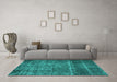 Machine Washable Oriental Turquoise Industrial Area Rugs in a Living Room,, wshurb2898turq