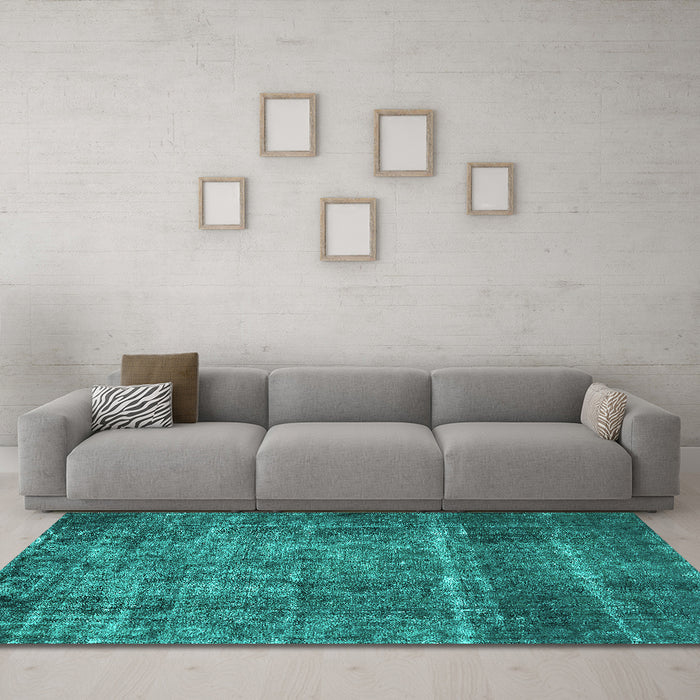 Machine Washable Oriental Turquoise Industrial Area Rugs in a Living Room,, wshurb2898turq