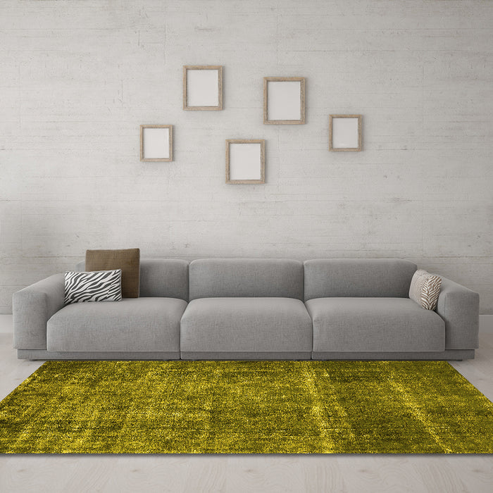 Machine Washable Oriental Yellow Industrial Rug in a Living Room, wshurb2898yw