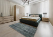 Mid-Century Modern Light Slate Gray Oriental Rug in a Bedroom, urb2898