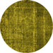 Round Machine Washable Oriental Yellow Industrial Rug, wshurb2898yw