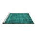 Sideview of Machine Washable Oriental Turquoise Industrial Area Rugs, wshurb2898turq
