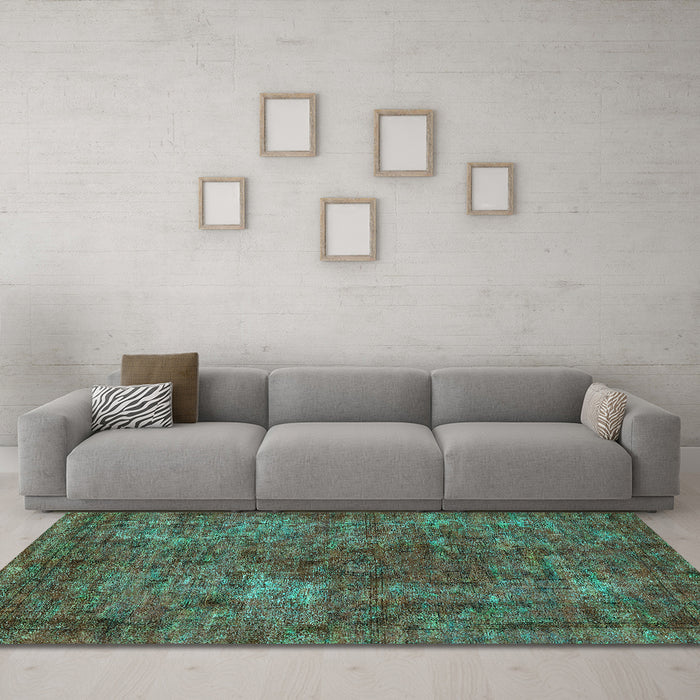 Machine Washable Oriental Turquoise Industrial Area Rugs in a Living Room,, wshurb2899turq