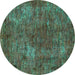 Round Machine Washable Oriental Turquoise Industrial Area Rugs, wshurb2899turq