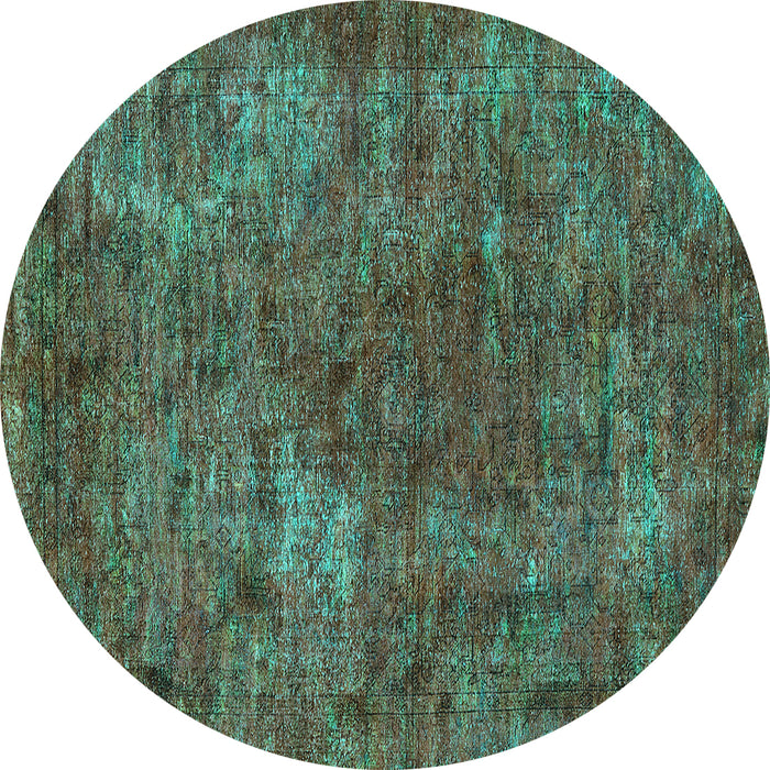 Round Oriental Turquoise Industrial Rug, urb2899turq