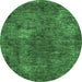 Round Machine Washable Oriental Emerald Green Industrial Area Rugs, wshurb2899emgrn