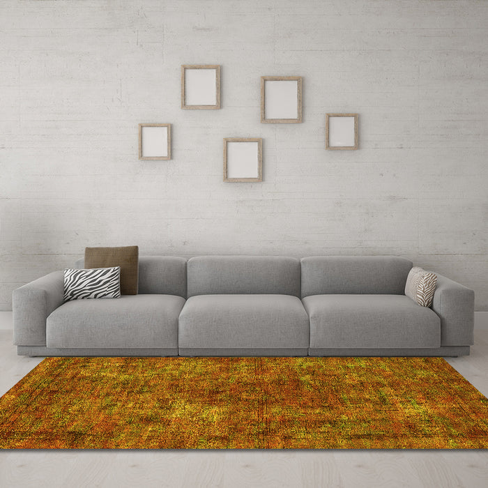 Machine Washable Oriental Yellow Industrial Rug in a Living Room, wshurb2899yw