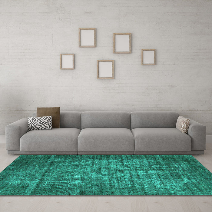 Machine Washable Oriental Turquoise Industrial Area Rugs in a Living Room,, wshurb2900turq