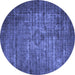 Round Machine Washable Oriental Blue Industrial Rug, wshurb2900blu