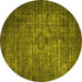 Round Machine Washable Oriental Yellow Industrial Rug, wshurb2900yw