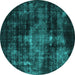 Round Machine Washable Oriental Turquoise Industrial Area Rugs, wshurb2901turq