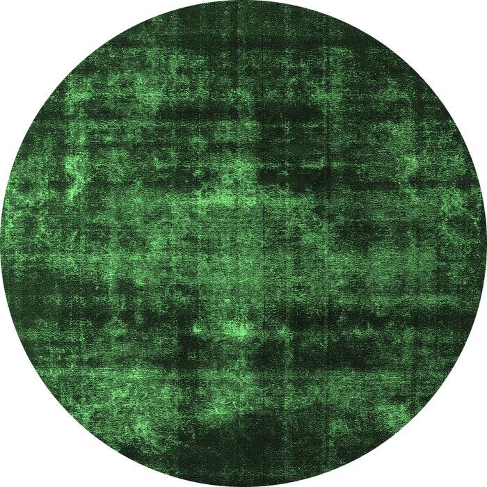 Round Machine Washable Oriental Emerald Green Industrial Area Rugs, wshurb2901emgrn