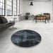 Round Machine Washable Industrial Modern Marble Blue Rug in a Office, wshurb2901