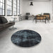 Round Mid-Century Modern Marble Blue Oriental Rug in a Office, urb2901