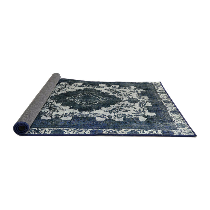 Sideview of Mid-Century Modern Dark Blue Grey Blue Oriental Rug, urb2902