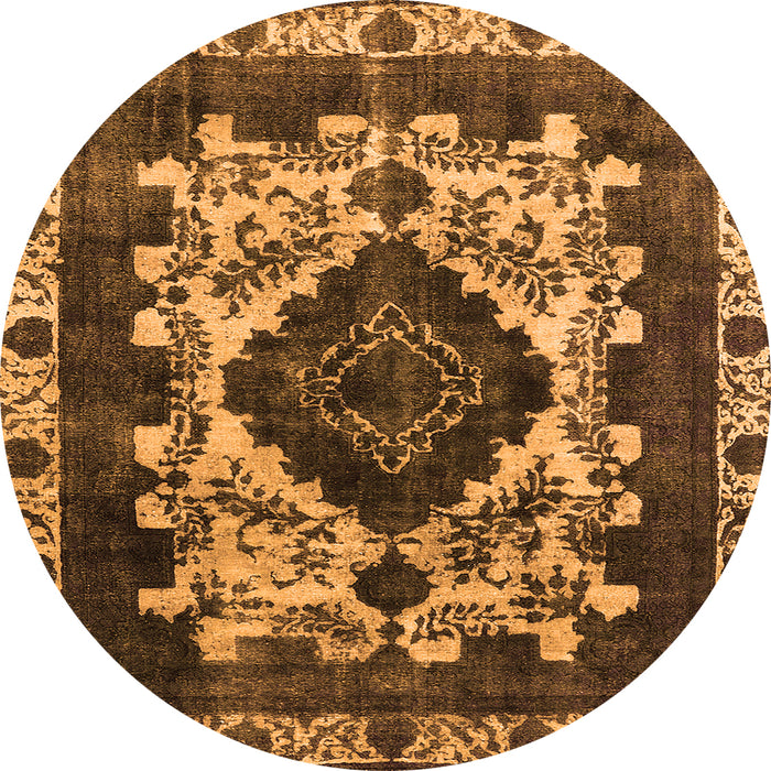 Round Machine Washable Oriental Orange Industrial Area Rugs, wshurb2902org