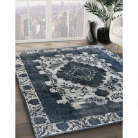 Mid-Century Modern Dark Blue Grey Blue Oriental Rug, urb2902