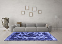 Machine Washable Oriental Blue Industrial Rug, wshurb2902blu